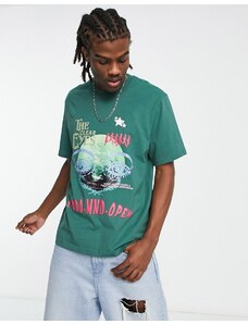 Coney Island Picnic - T-shirt verde slavato con stampa “Mind Open”