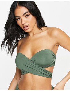 ASOS DESIGN - Top bikini a fascia avvolgente kaki-Verde