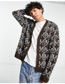 ASOS DESIGN - Cardigan oversize in maglia con motivo stile geometrico-Marrone
