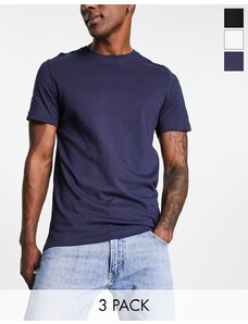 Selected Homme - Confezione da 3 T-shirt nera, bianca e blu-Nero