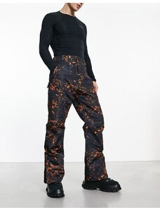 Threadbare - Pantaloni da sci neri e arancioni con stampa in coordinato-Nero