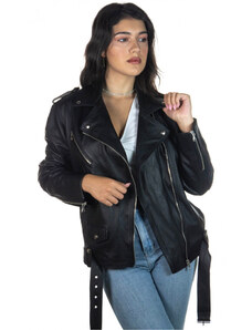 Leather Trend Mia - Chiodo Donna oversize Nero in vera pelle