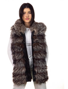 Leather Trend Arianna - Smanicato Donna Marrone in vera pelliccia con cappuccio