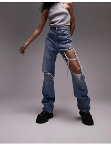 Topshop - Kort - Jeans blu medio con strappi vistosi sulla coscia
