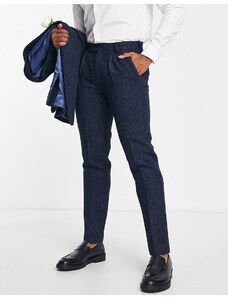 Noak - Harris - Pantaloni da abito slim in tweed blu navy pied de poule