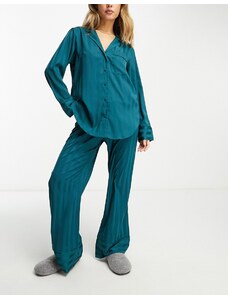 Abercrombie & Fitch - Mix and Match - Top del pigiama in raso verde azzurro con bottoni