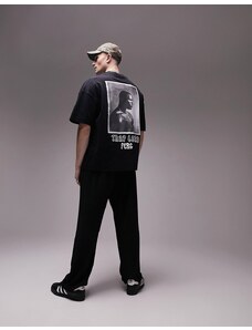 Topman - T-shirt super oversize nera con stampa di "A$APFerg" sul davanti e sul retro-Nero