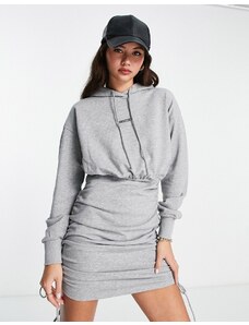 Urban Revivo - Vestito felpa midi con cappuccio e coulisse laterale grigio chiaro
