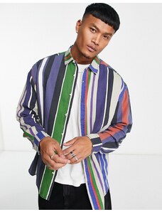 ASOS DESIGN - Camicia oversize di ispirazione vintage stile anni '90 in twill a righe-Multicolore