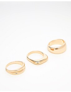 ASOS DESIGN - Set da 3 anelli spessi color oro con design astratto