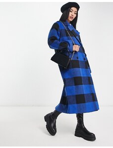 Monki - Cappotto doppiopetto oversize blu e nero a quadri