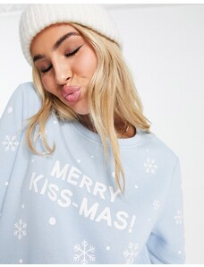 Only - Maglione blu con stampa di fiocchi di neve e “Merry Kiss-mas”