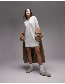 Topshop - Vestito corto in maglia color crema con scollo a V-Bianco