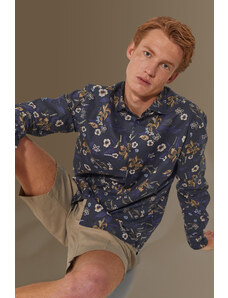 Doppelganger Camicia casual uomo collo francese misto lino con stampa floreale