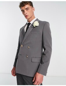 ASOS DESIGN Wedding - Blazer skinny grigio antracite con bottoni oro