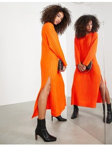 ASOS EDITION - Vestito lungo extra largo in maglia a coste larghe con spacco laterale arancione-Verde