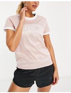 Nike Running - Swoosh Run Dri-FIT - T-shirt rosa pallido con logo stile college