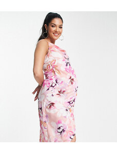 Liquorish Maternity - Vestito midi avvolgente in raso a fiori in tonalità pastello tenue-Multicolore