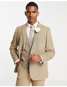 ASOS DESIGN Wedding - Giacca da abito skinny in misto lana cammello con intreccio a cesto-Neutro