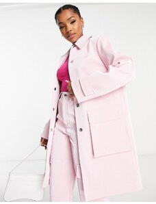 Miss Selfridge - Cappotto in pelle sintetica effetto vinile rosa con tasche cargo in coordinato