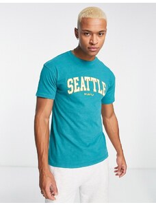 Kavu - Seattle - T-shirt verde con stampa stile college sul petto