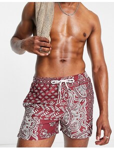 Another Influence - Pantaloncini da bagno rossi con stampa foulard-Rosso
