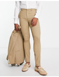 ASOS DESIGN Wedding - Pantaloni skinny in misto lana color cammello con intreccio a cesto-Neutro