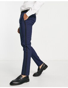 Noak - Verona - Pantaloni da smoking skinny blu navy con strisce in raso laterali