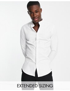 ASOS DESIGN - Camicia skinny con collo serafino bianca testurizzata con motivo spigato-Bianco
