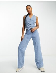 Vero Moda - Aware - Jeans con fondo ampio in denim doppiato lavaggio azzurro in coordinato-Blu