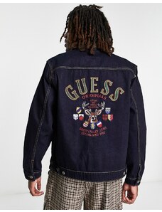 Guess Originals - Giacca di jeans blu navy con stampa del logo sul retro