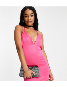 Extro & Vert Petite - Vestito corto in raso rosa acceso con scollo super profondo