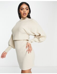 Missyempire - Vestito maglione sovrapposto in maglia color pietra-Neutro
