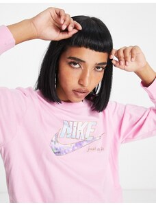 Nike - T-shirt rosa a maniche lunghe con logo luccicante
