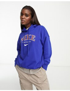 Nike - Phoenix - Felpa con cappuccio unisex stile college in pile blu reale