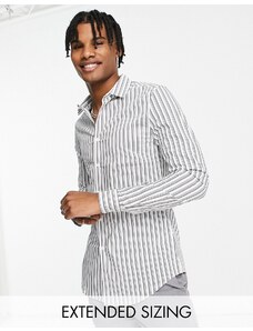 ASOS DESIGN - Camicia skinny elasticizzata grigio antracite a righe-Bianco