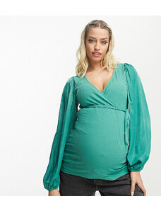 Mama.licious Maternity - Blusa verde con scollo a V-Grigio
