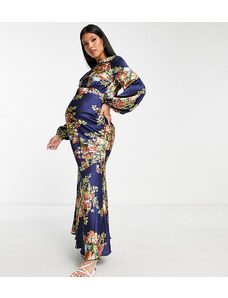 ASOS Maternity ASOS DESIGN Maternity - Vestito lungo accollato blu navy a fiori con polsini ampi-Multicolore