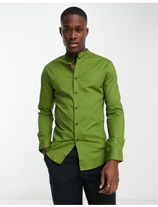 ASOS DESIGN - Camicia skinny con collo serafino verde