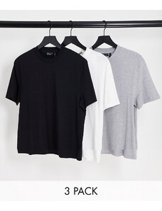 ASOS DESIGN - Confezione da 3 T-shirt girocollo nera, bianca e grigio mélange-Multicolore