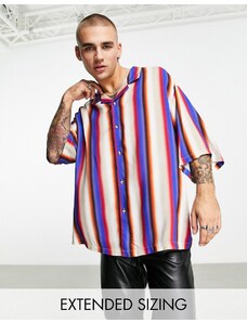ASOS DESIGN - Camicia oversize con rever e spalle scivolate a righe sfumate-Multicolore