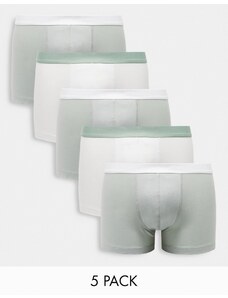 ASOS DESIGN - Confezione da 5 boxer aderenti grigi e bianchi con fascia in vita a contrasto-Bianco