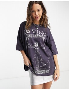 ASOS DESIGN - T-shirt oversize blu navy con grafica su licenza "Da Vinci"
