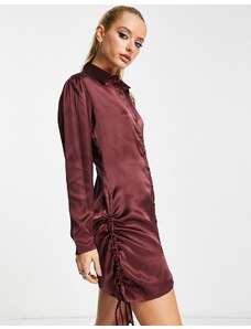 Violet Romance - Vestito camicia in raso marrone cioccolato