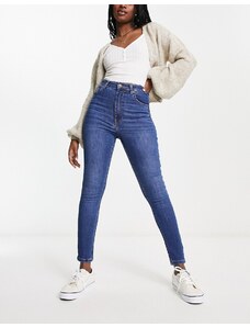 Bershka - Jeans skinny a vita alta alla caviglia blu medio