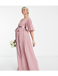 TFNC Maternity - Vestito lungo da damigella color lavanda a pieghe con maniche a kimono a pipistrello-Viola