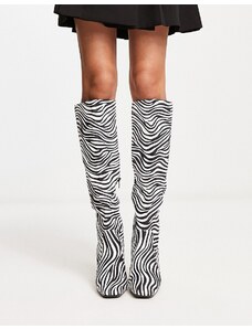 Truffle Collection - Stivali al ginocchio zebrati con tacco e punta squadrata-Multicolore