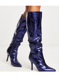 Raid Wide Fit - Charlize - Stivali al ginocchio arricciato blu metallizzato