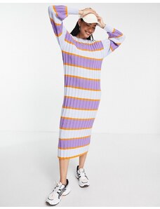 ASOS DESIGN - Vestito midi in maglia lilla e arancione a righe-Multicolore