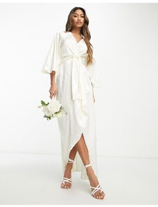 Y.A.S - Vestito midi da sposa in jacquard bianco a portafoglio
